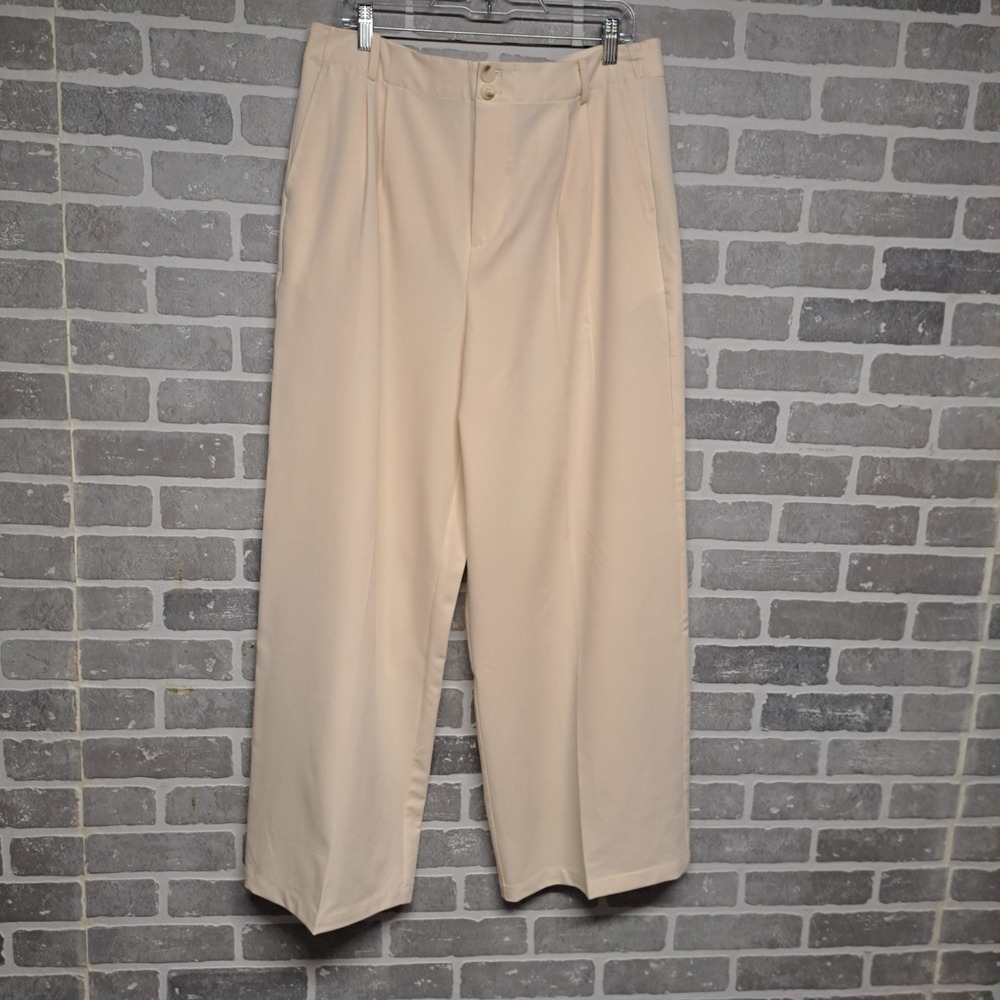 Elodie Pants Womens Beige Pleated‎ Wide Leg Trouser Polyester Career Size XL